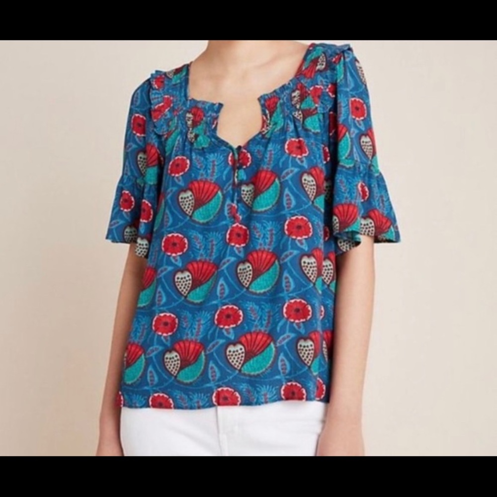 Anthropologie Maeve Letitia smocked blouse plus size 2X